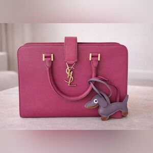 Saint Laurent Fuchsia Leather Top-Handle Satchel with Gold Hardware